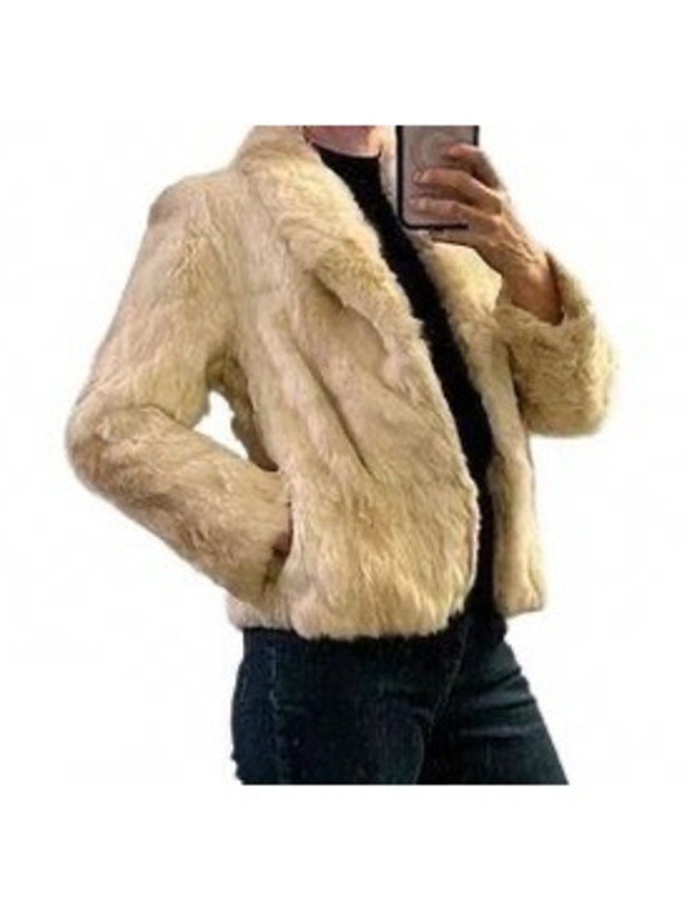 Vintage Rabbit Fur Bomber Cream Ivory Boho Anthro Style Coat Jacket 36 S M